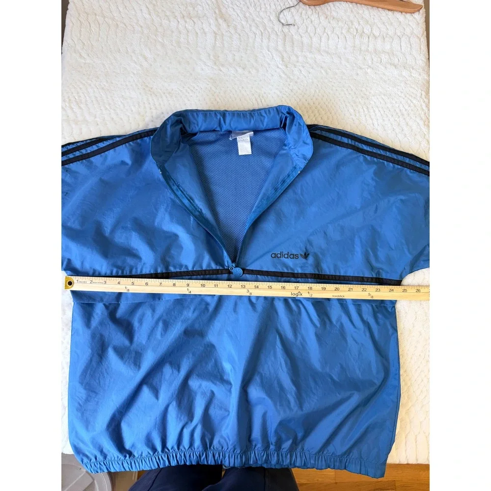 Vintage Adidas Mens 80s‎ Quarter Zip Windbreaker Blue Black Striped Trefoil XL